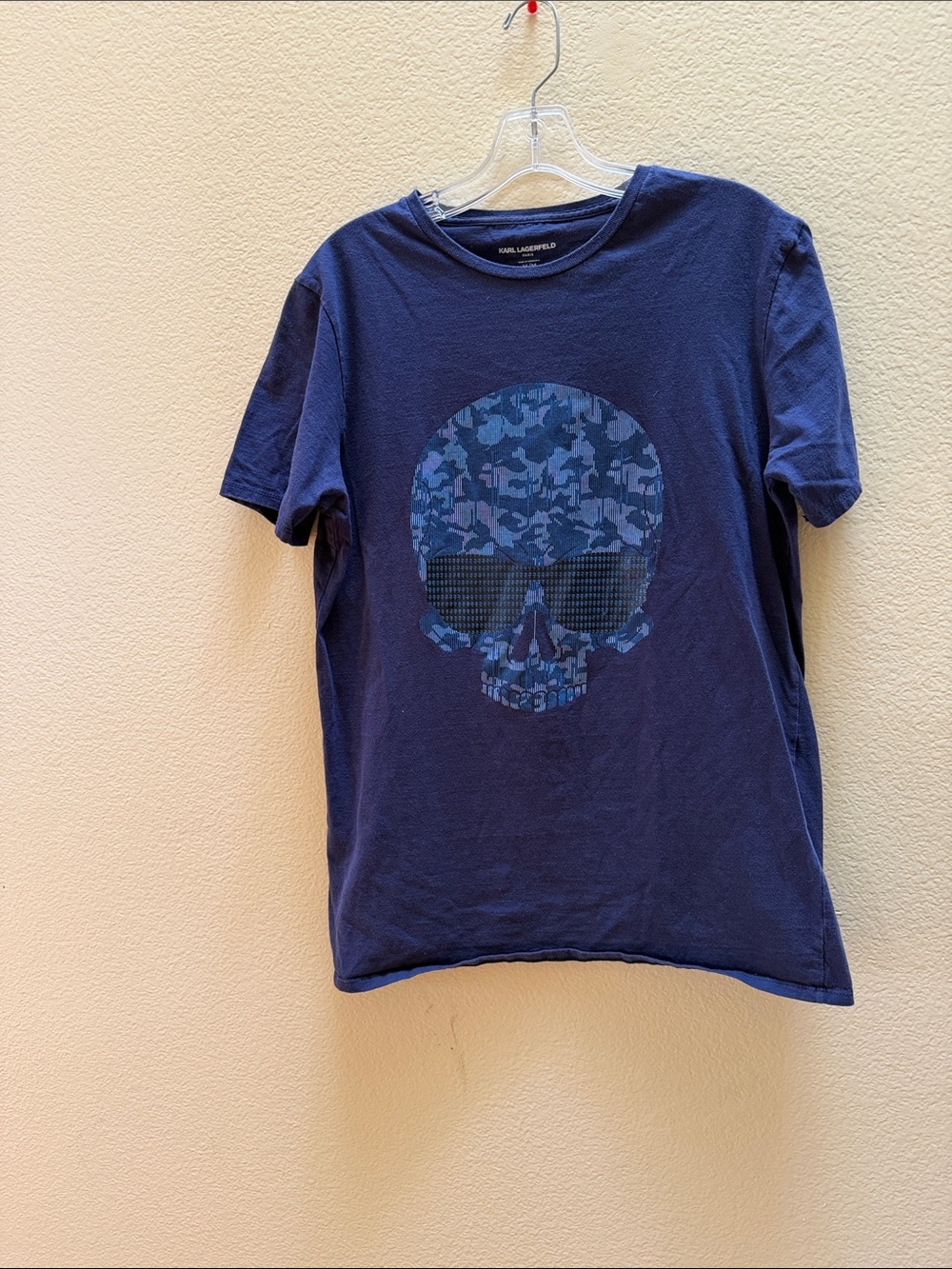 Karl Lagerfeld Men’s Navy Blue Camo Skull Tee
